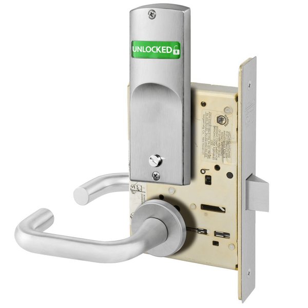 Sargent Grade 1 Bedroom or Bathroom Privacy Mortise Lock, J Lever, LN Rose, Indicator with Text, Visual Sing V10-8265 LNJ 26D